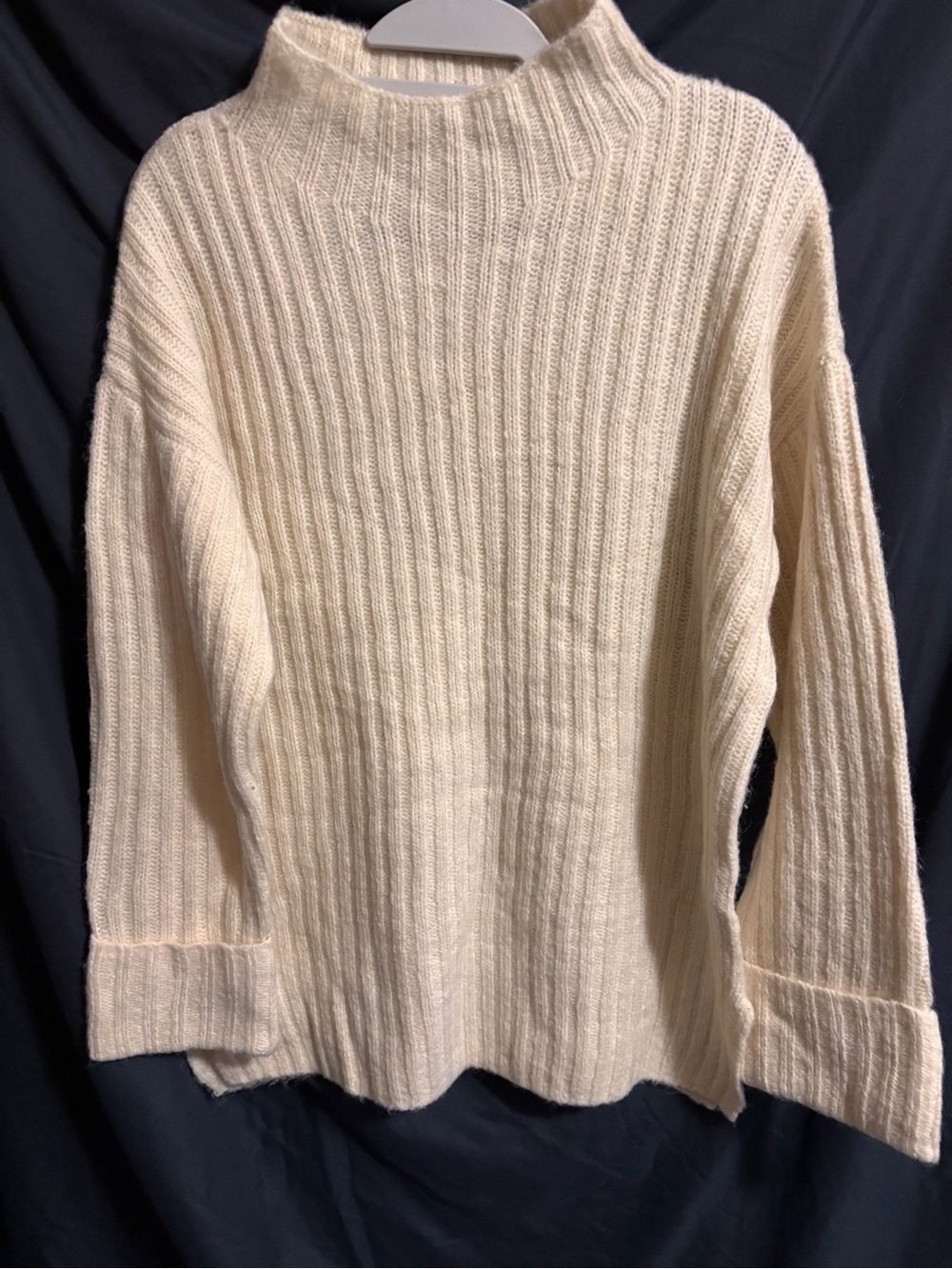 Women’s Cream Ribbed Mock-Neck Sweater